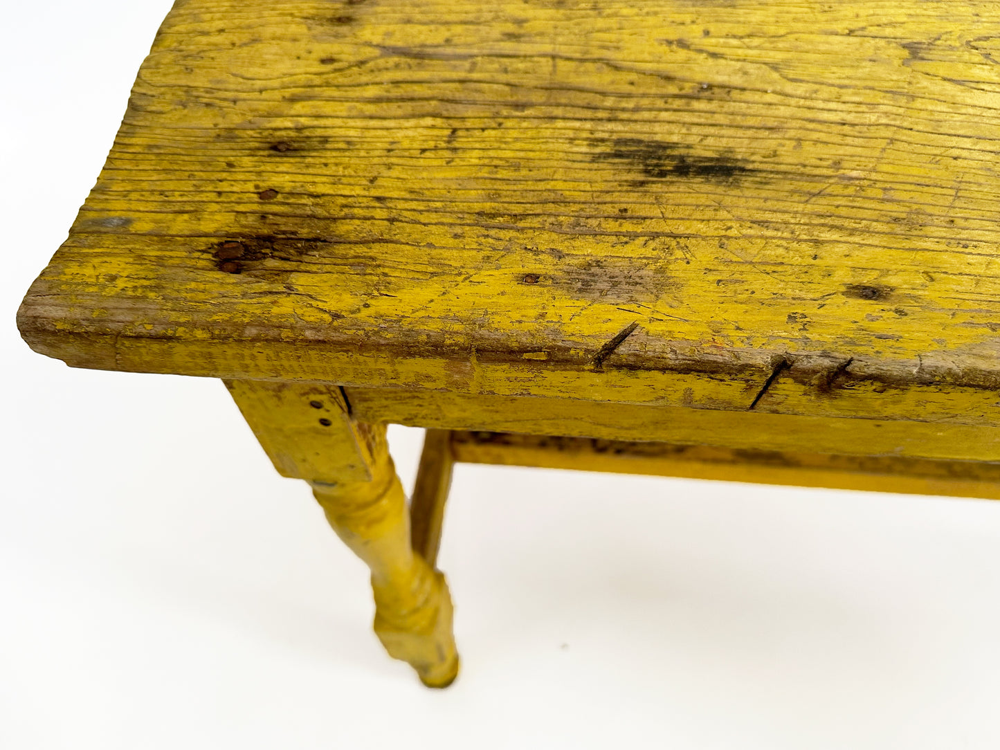 Yellow Primitive Bench, Vintage Yellow 1950s Bench