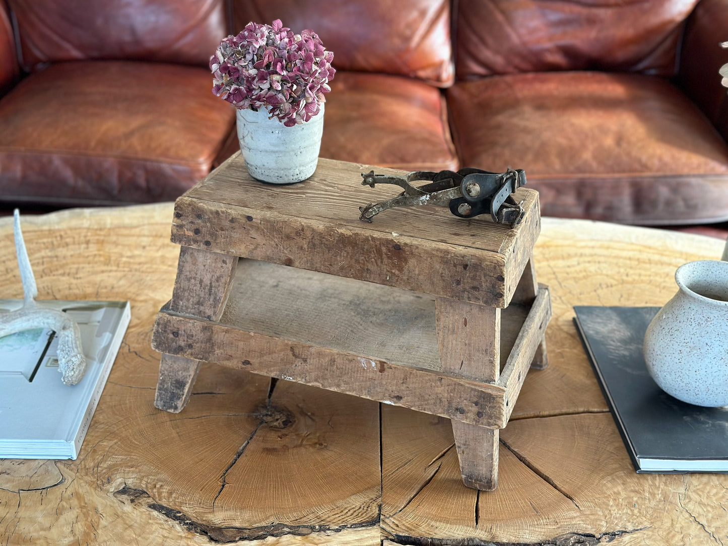 Antique Primitive Distressed Wood Milking Stool