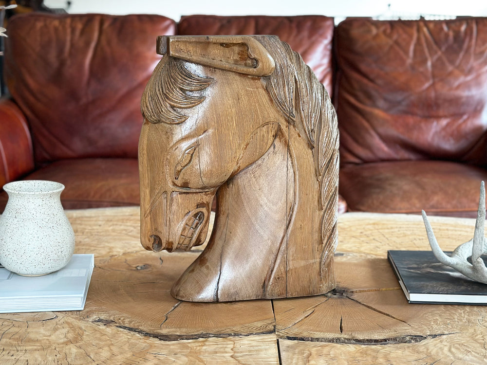 Large Carved Wood Horse Head, Architectural Salvage