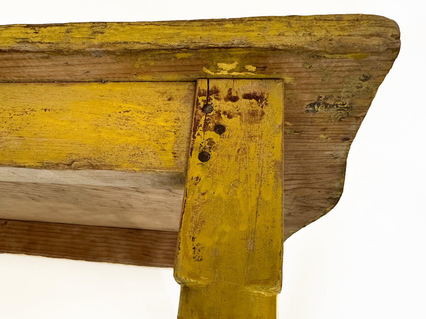 Yellow Primitive Bench, Vintage Yellow 1950s Bench