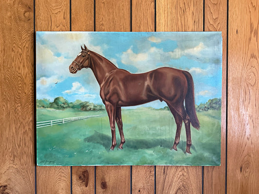 Vintage Horse Painting, Original Man O'War Racehorse Artwork