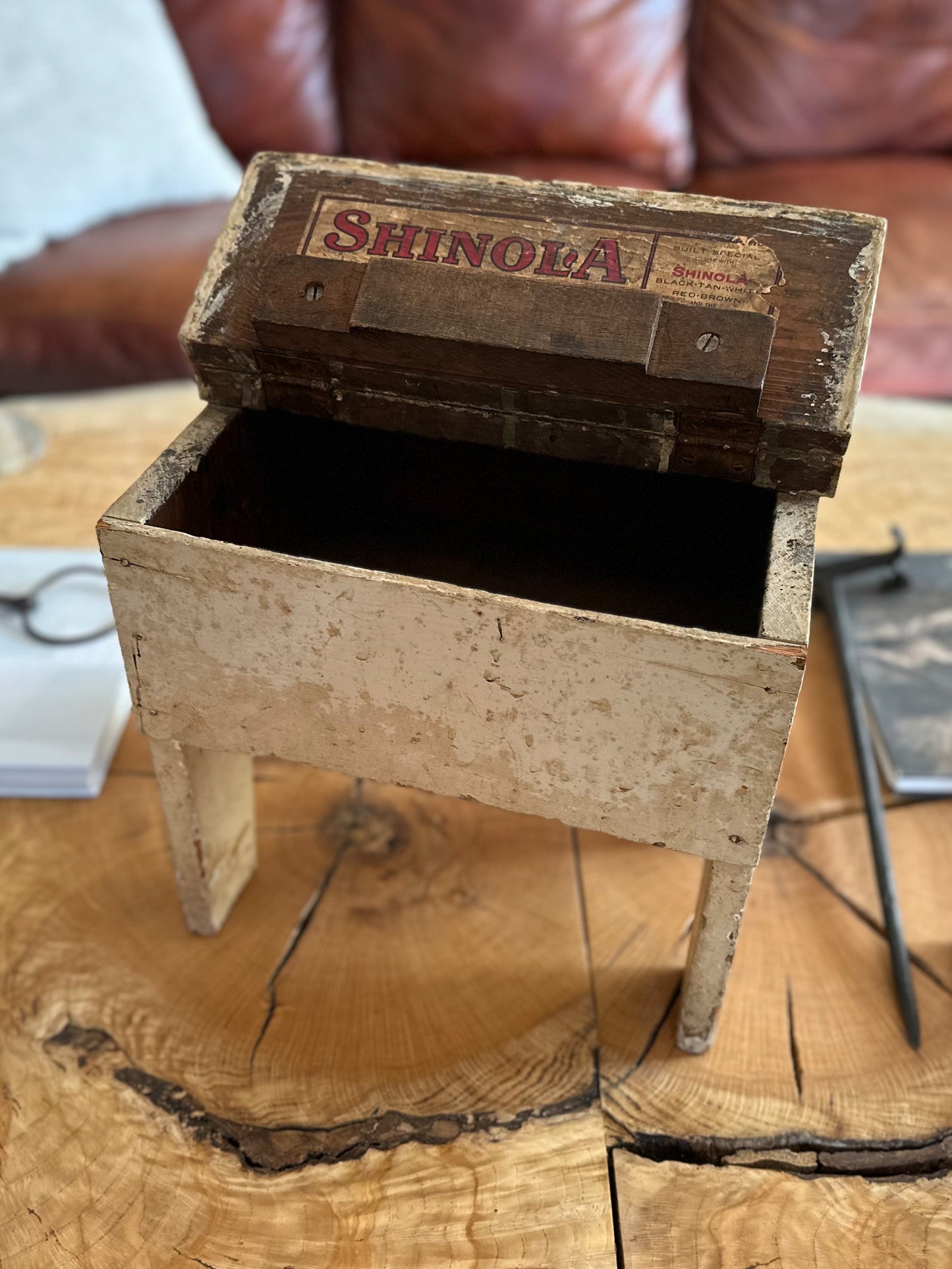 1930s Antique Shinola Primitive Painted White Distressed Wood Stool