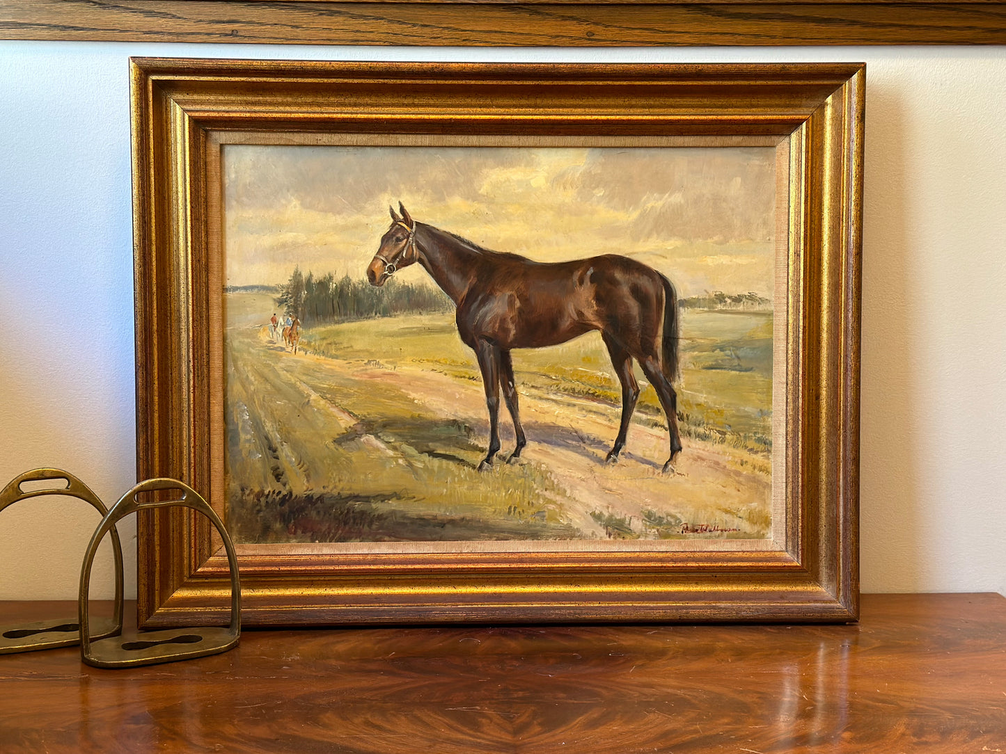 1940's Antique Horse Painting, Original Racehorse Artwork by Peter Walbourn