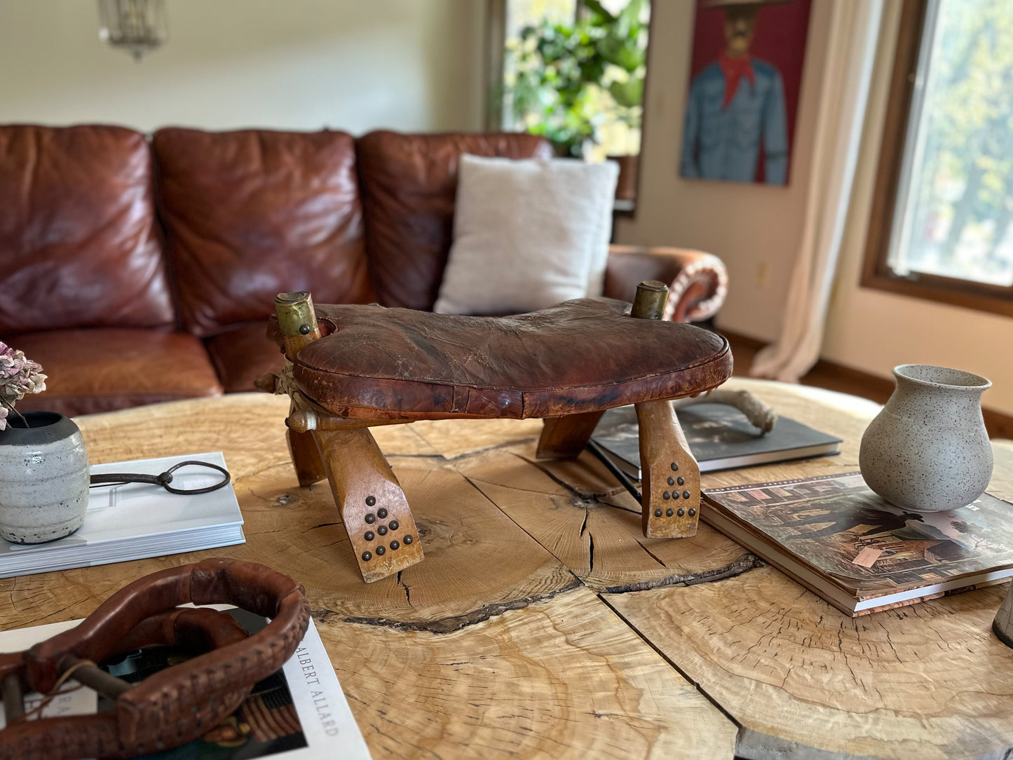 1960s Moroccan Boho Camel Saddle Stool