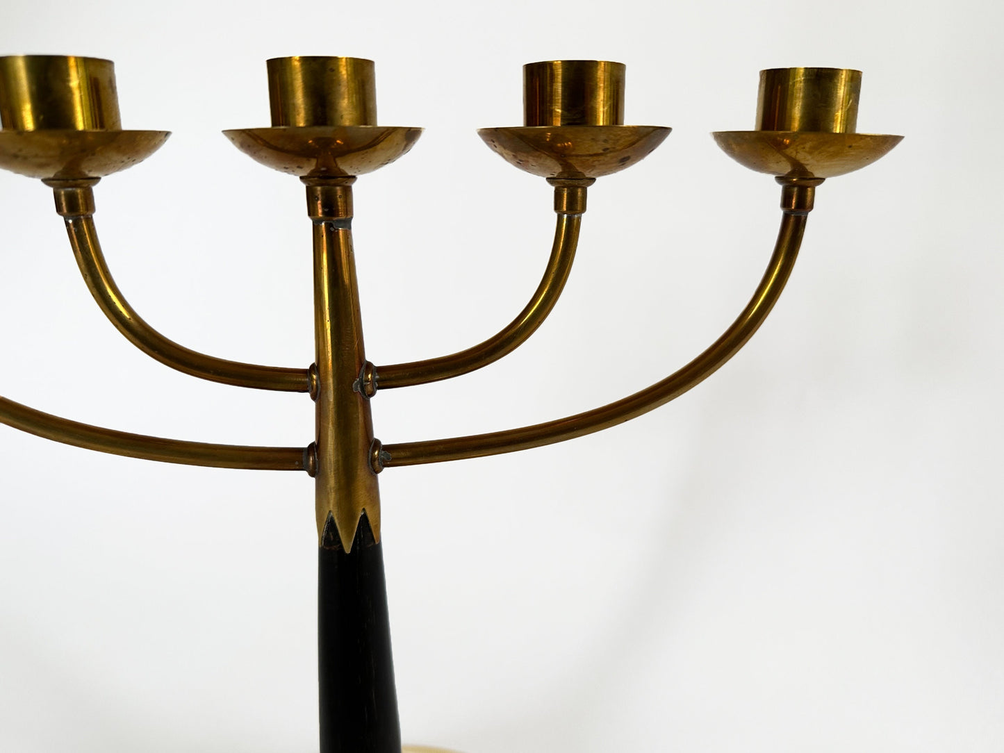 Candelabra Gold Vintage Mid Century Swedish Modern Candlestick Holder Brass and Wood Made in Sweden by O.H. Lagerstedt