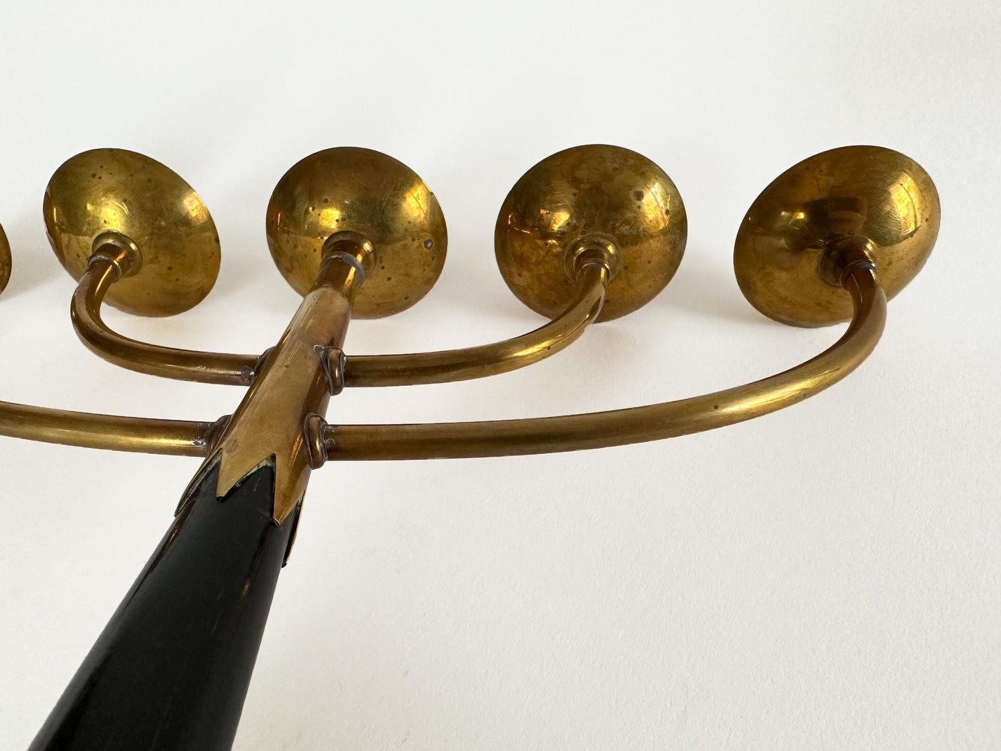 Candelabra Gold Vintage Mid Century Swedish Modern Candlestick Holder Brass and Wood Made in Sweden by O.H. Lagerstedt