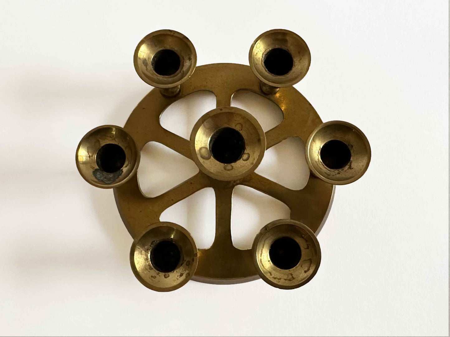 Vintage Candle Holder Mid Century Modern Decor Round Brass Mini Taper Candlestick