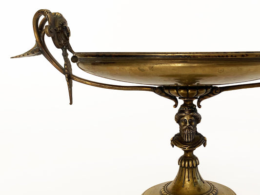 Greek Mythology Decor God Statue Base and Handles Ornate Brass Tazza Dish Vase For Centerpiece Shelf Statement Piece Or Jewelry Stand