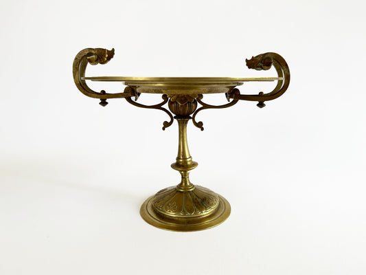 Jewelry Dish Stand Vintage Mid Century Ornate Victorian Style Brass Tazza Dish For Shelf Table Mantle Bathroom Decor