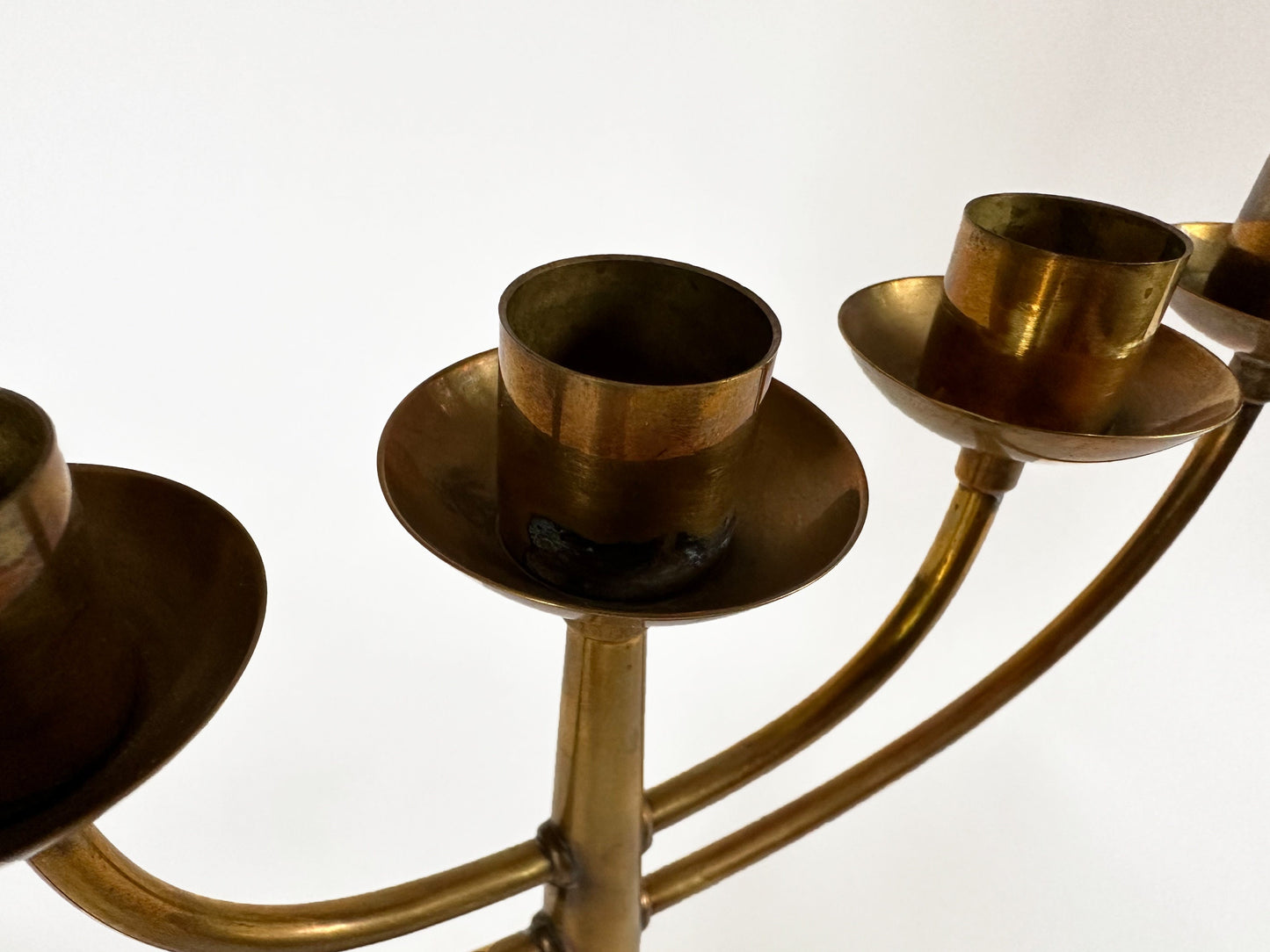 Candelabra Gold Vintage Mid Century Swedish Modern Candlestick Holder Brass and Wood Made in Sweden by O.H. Lagerstedt