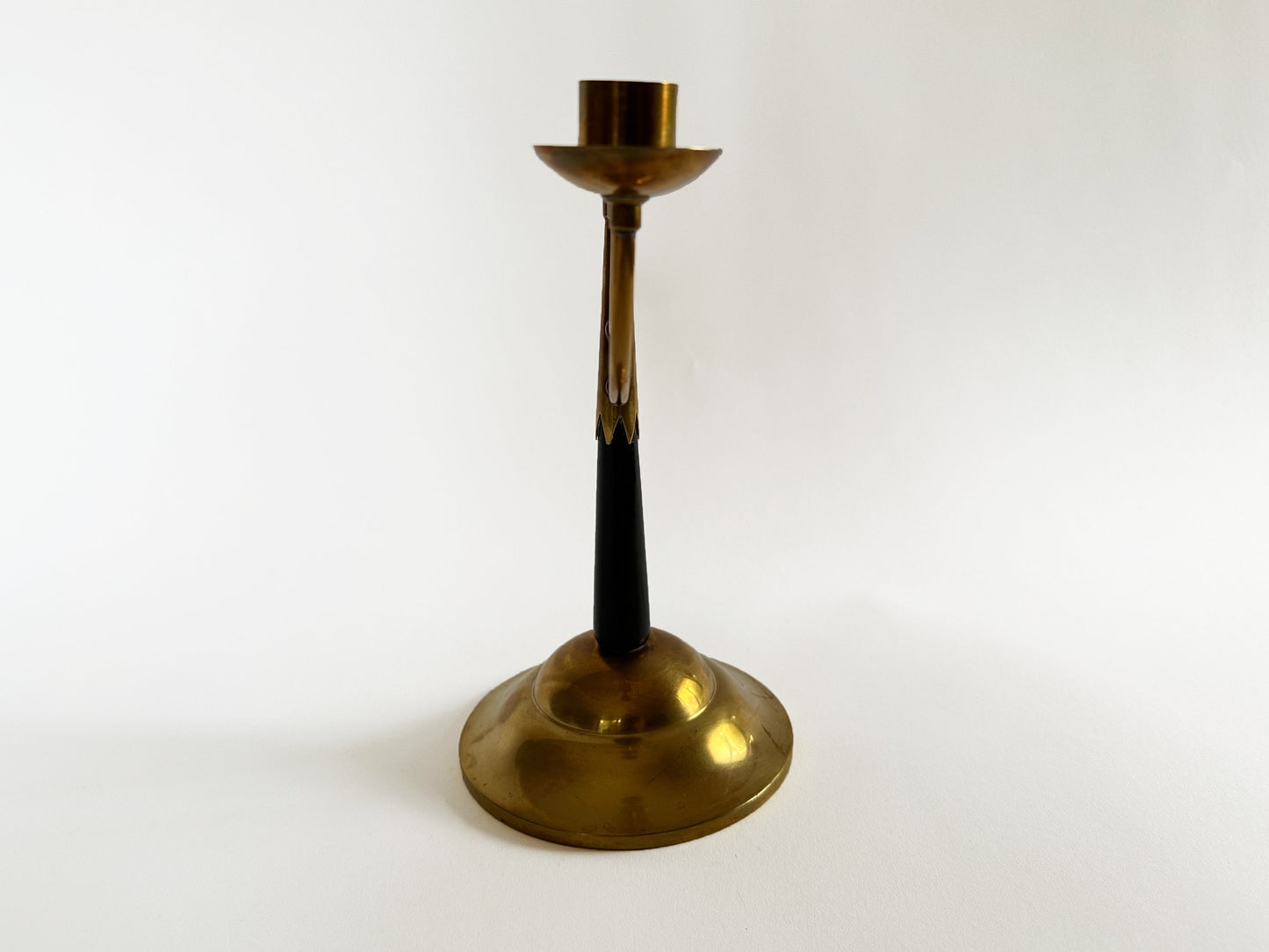 Candelabra Gold Vintage Mid Century Swedish Modern Candlestick Holder Brass and Wood Made in Sweden by O.H. Lagerstedt