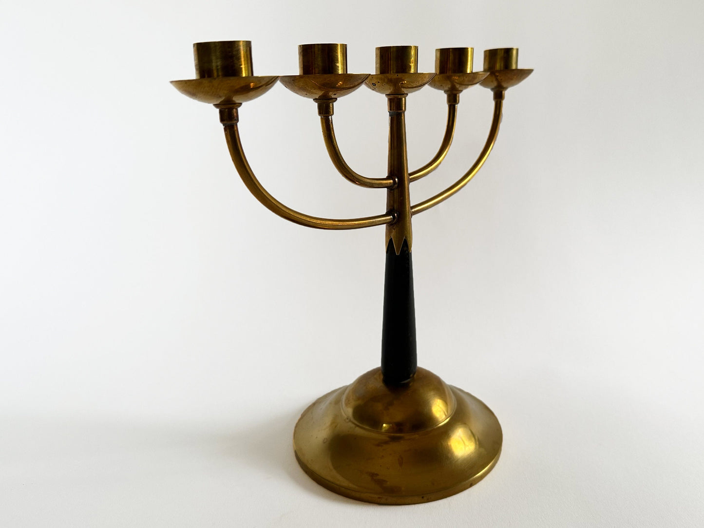 Candelabra Gold Vintage Mid Century Swedish Modern Candlestick Holder Brass and Wood Made in Sweden by O.H. Lagerstedt