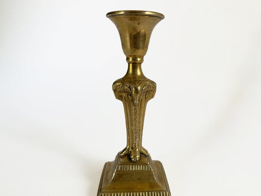 Art Deco Decor Candlestick Holder Vintage Taper Eclectic Brass Ram Head And Feet Column Style Design