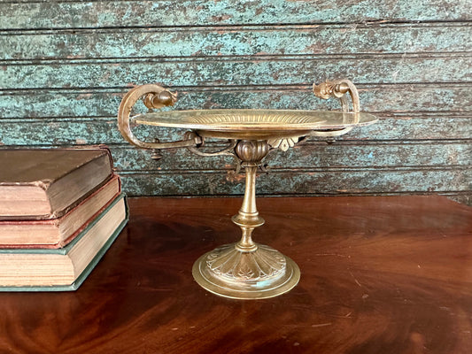 Jewelry Dish Stand Vintage Mid Century Ornate Victorian Style Brass Tazza Dish For Shelf Table Mantle Bathroom Decor