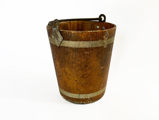 Antique Fire Bucket French Firefighters Water Pail Hand Painted With Brass Handle And Gorgeous Patina Firehouse Decor