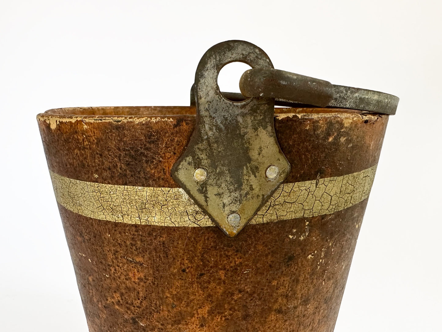 Antique Fire Bucket French Firefighters Water Pail Hand Painted With Brass Handle And Gorgeous Patina Firehouse Decor