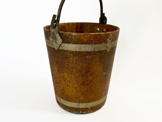 Antique Fire Bucket French Firefighters Water Pail Hand Painted With Brass Handle And Gorgeous Patina Firehouse Decor