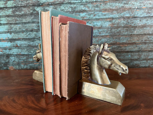Horse Bookends Vintage Unique Equestrian Mid Century Brass Statue For Gifts Shelf Table Or Mantle Decor