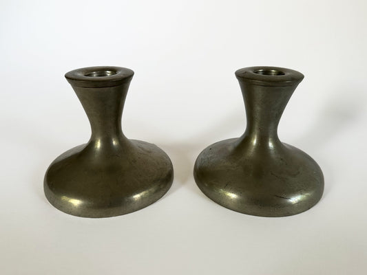 Vintage Retro Candlestick Holders MCM Mid Century Candleholder Pair Scandinavian Modern Aluminum Swedish Gifts Svenskt Tenn Made In Sweden