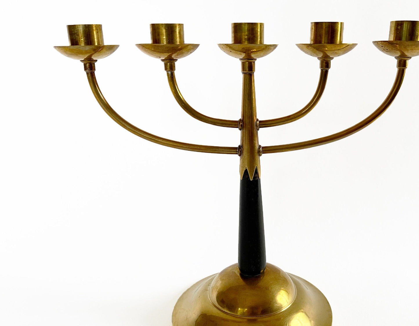 Candelabra Gold Vintage Mid Century Swedish Modern Candlestick Holder Brass and Wood Made in Sweden by O.H. Lagerstedt