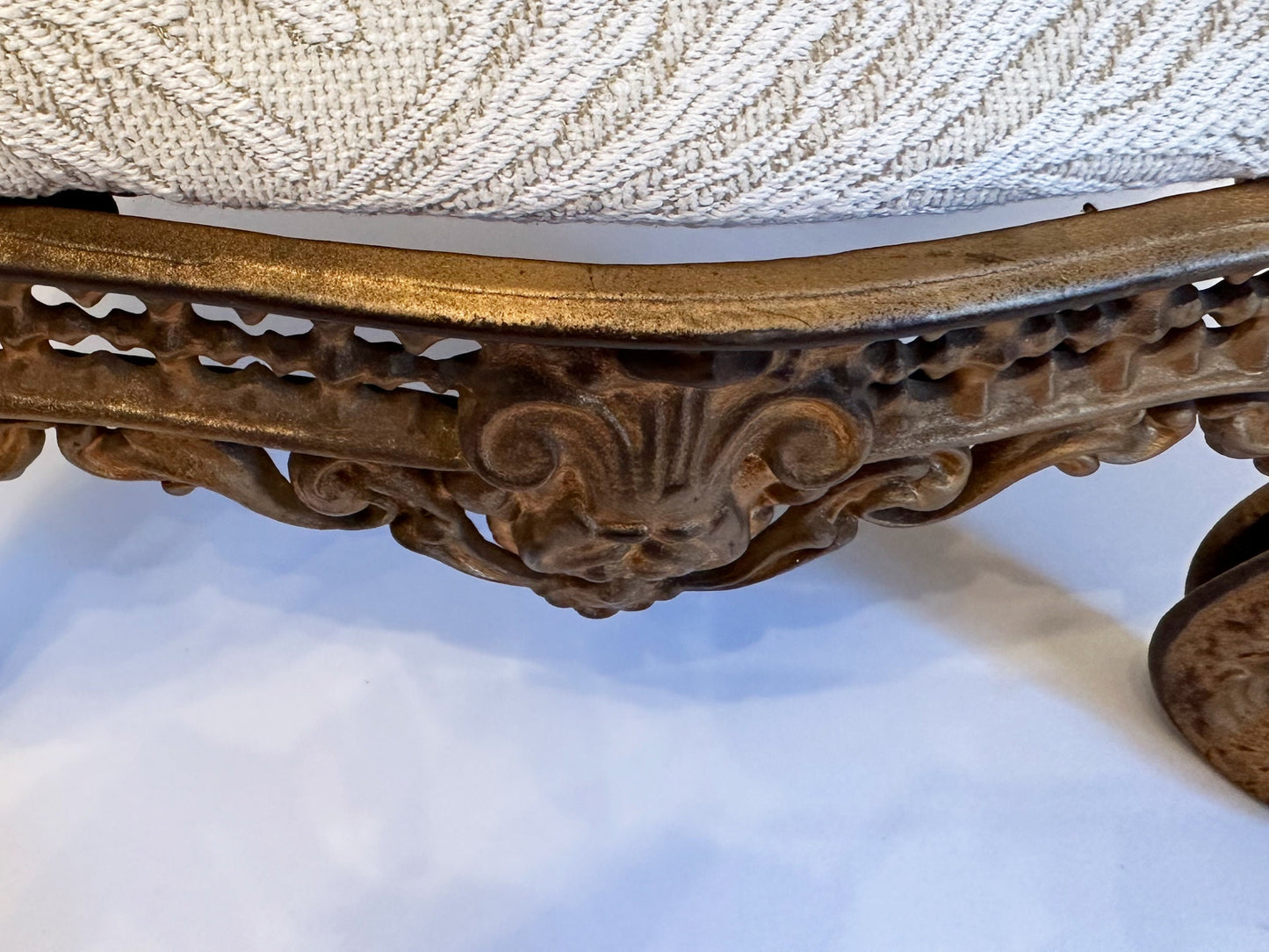 Vintage Footstool Cast Iron Foot Stool Ornate Victorian Louis XV Style Metal Ottoman Victorian Decor Botanical Upholstered Footrest