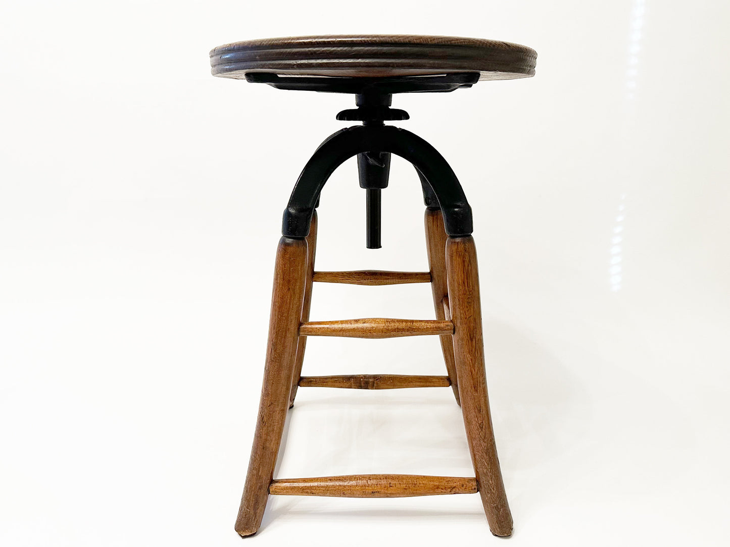 Antique Industrial Stool Engineers Drafting Stool Wood and Cast Iron Vintage Industrial Stool