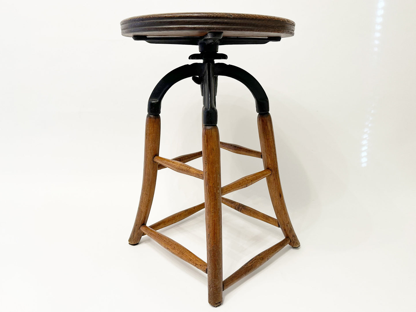 Antique Industrial Stool Engineers Drafting Stool Wood and Cast Iron Vintage Industrial Stool