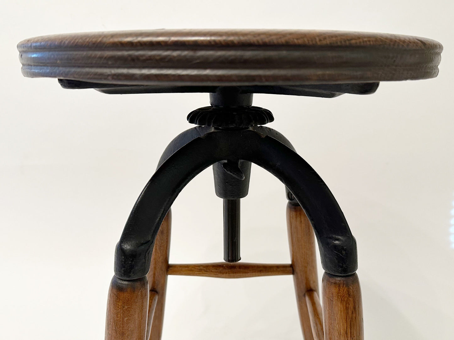 Antique Industrial Stool Engineers Drafting Stool Wood and Cast Iron Vintage Industrial Stool