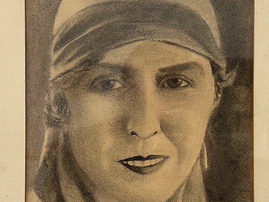 Vintage Woman Portrait Sketch, Portraiture of a Woman Art, 1937 Crayon Art Deco Female Portrait, Female Portraiture Wall Art