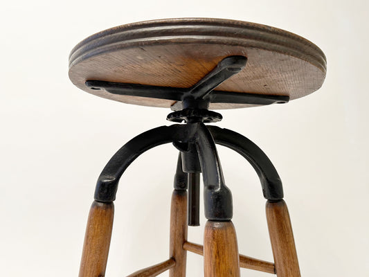 Antique Industrial Stool Engineers Drafting Stool Wood and Cast Iron Vintage Industrial Stool