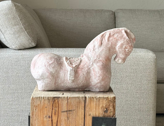 Vintage Horse Sculpture Equestrian Art Vintage Han Dynasty Style Statue Centerpiece Pink Horse Statue Design Botanical Saddle