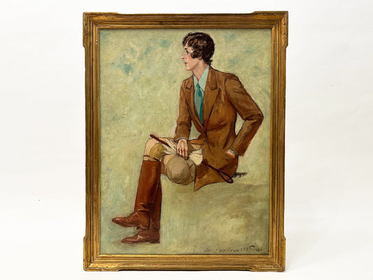 Vintage Equestrian Painting Portrait of Woman Oil Painting by James Montgomery Flagg Female Vintage Equestrian Woman Wall Art Painting