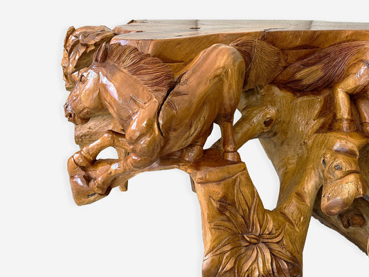 Carved Horse Table Vintage Teak Root Equestrian Table, Stunning Horse Statement Table, Eclectic Horse Coffee Table, Hand Carved Wood Table