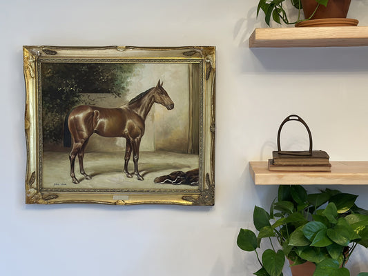 Vintage Horse Painting Equestrian Home Art Original Oil Painting Equestrian Portrait Racehorse Painting Horse Racing Art Equestrian Framed