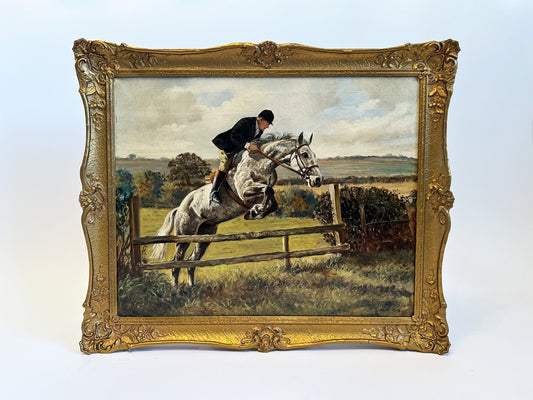 Vintage Horse Painting Hunter Jumper Horse Original Oil Painting Equestrian Wall Art Horse Jumping Over Fence Painting Original Horse Art