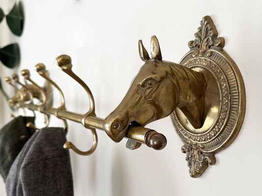 Vintage Horse Coat Rack, Equestrian Home Decor, Vintage Brass Wall Display, Eclectic Equestrian Decor Coat Hooks