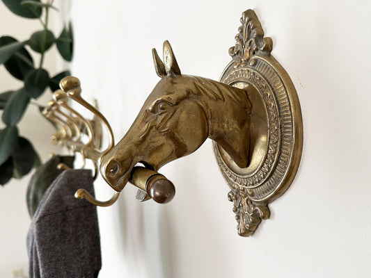 Vintage Horse Coat Rack, Equestrian Home Decor, Vintage Brass Wall Display, Eclectic Equestrian Decor Coat Hooks