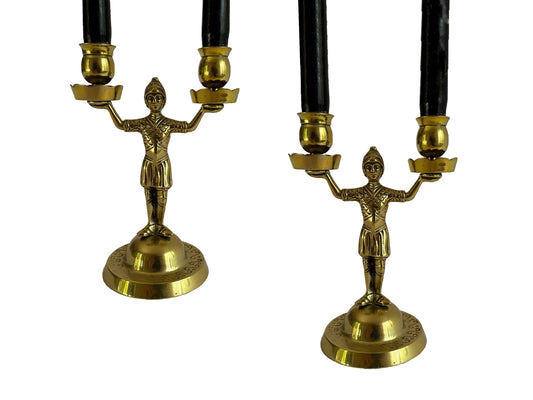 Vintage Candelabra With Soldiers Mid Century Roman Statue Taper Candle Holder For Unique Shelf Table Or Mantle Decor