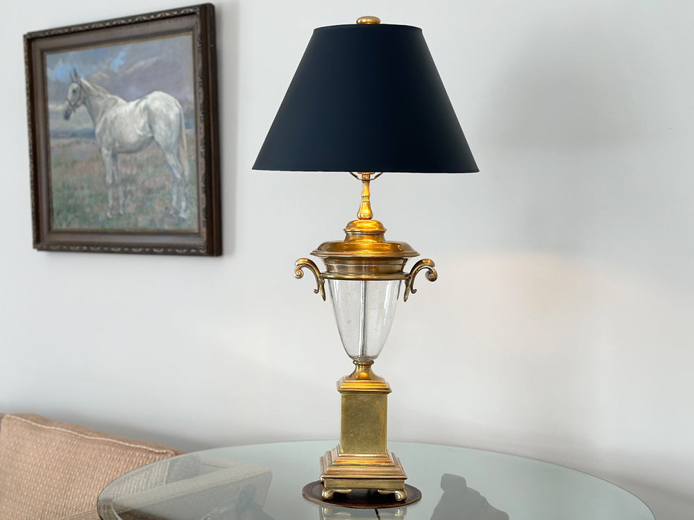 Vintage Chapman Trophy Lamps Brass E.F. Chapman Urn Table Lamps Equestrian Decor Classic Traditional Neoclassical 1990s Designer Decor