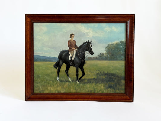 Vintage Horse Painting, Queen Elizabeth Equestrian Portrait, Pam Dobbs 1966