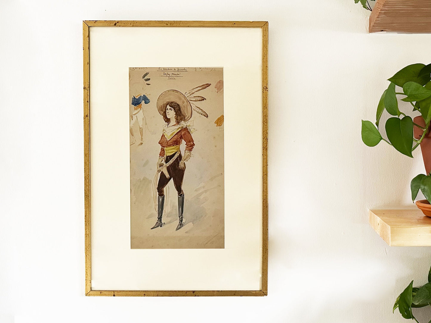 Antique Cowgirl Costume Design Watercolor Painting, Alfredo Edel