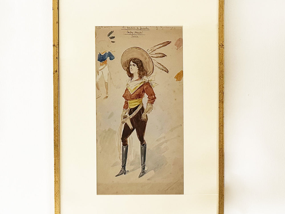 Antique Cowgirl Costume Design Watercolor Painting, Alfredo Edel