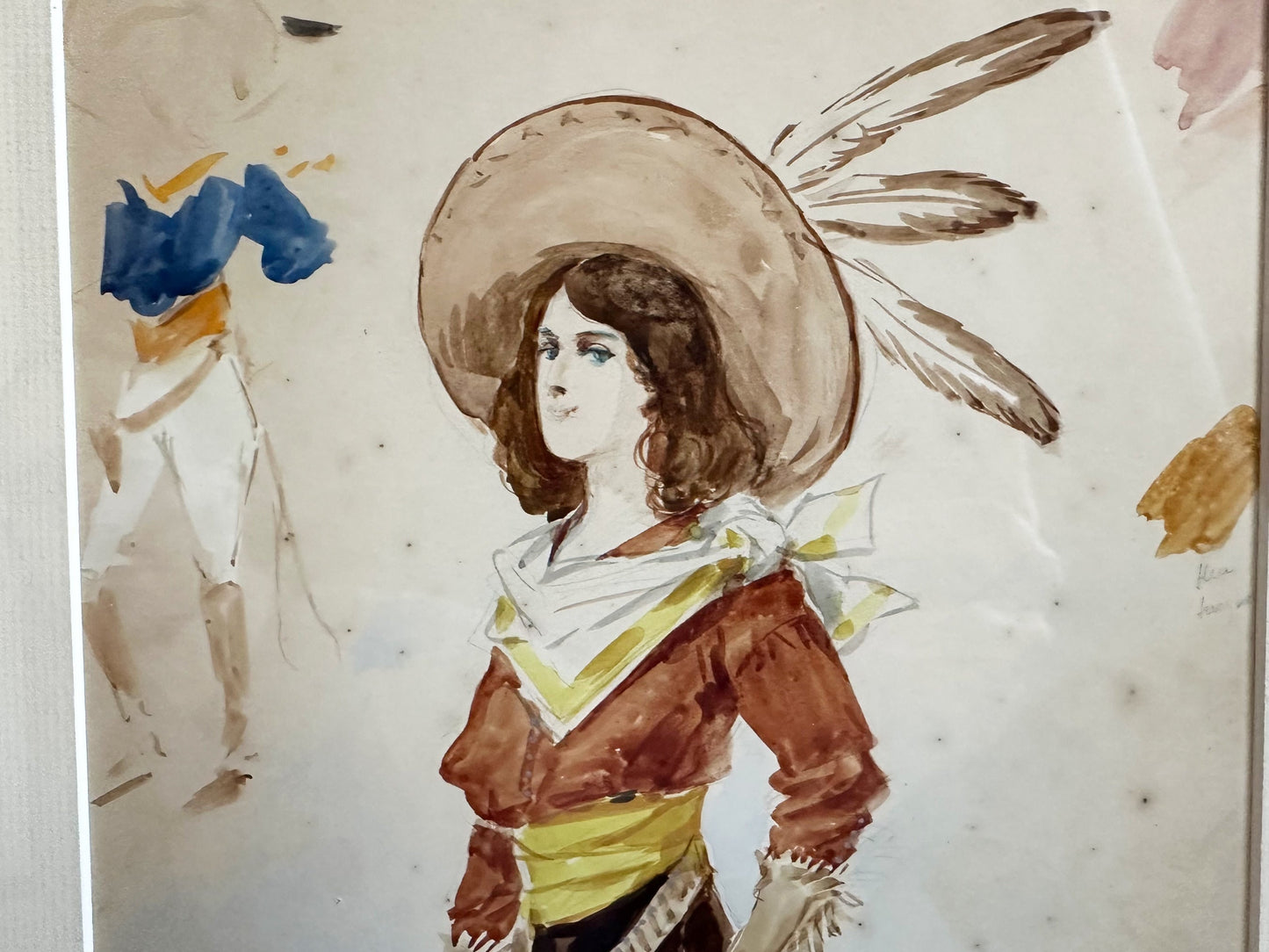 Antique Cowgirl Costume Design Watercolor Painting, Alfredo Edel