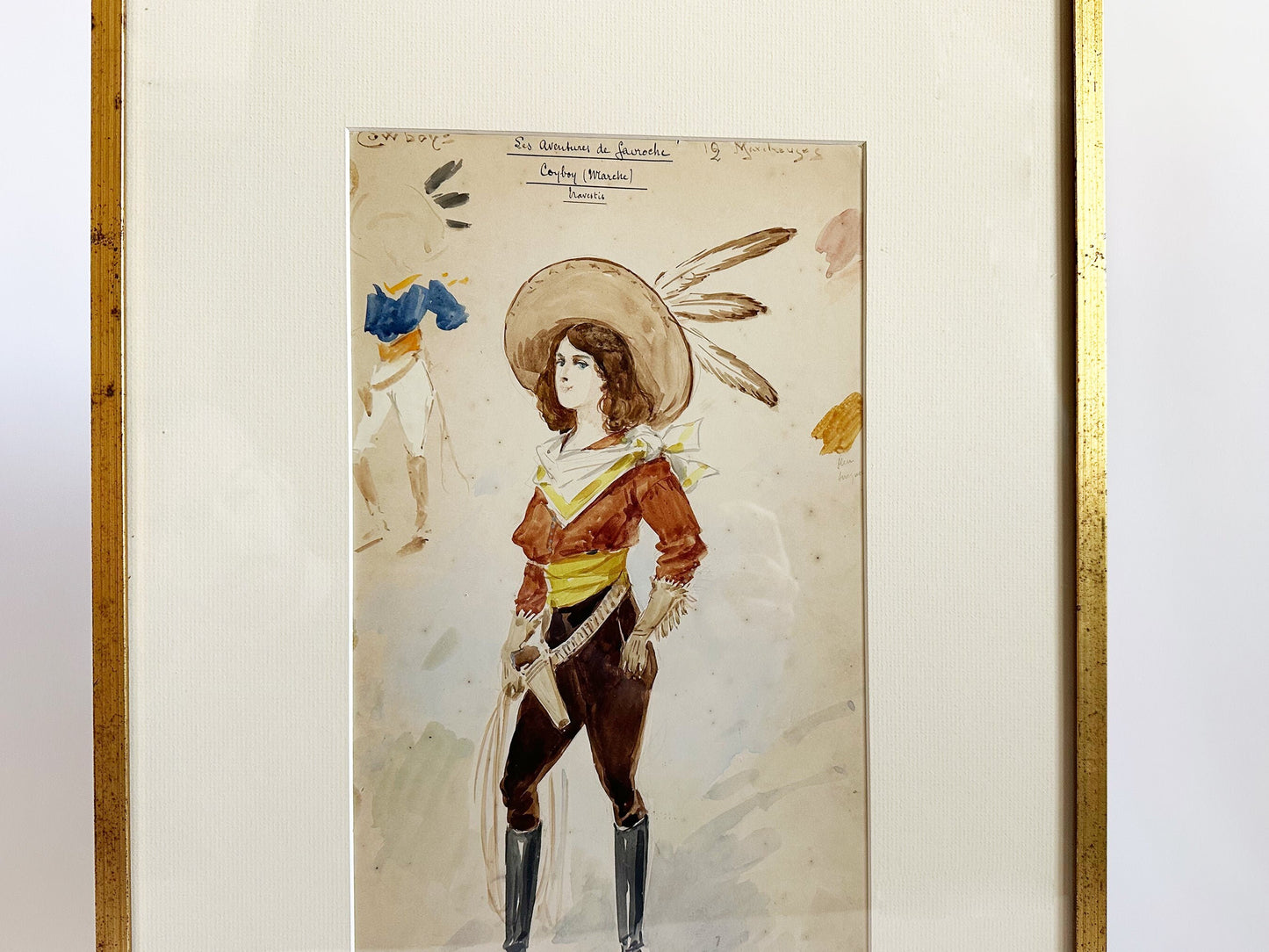 Antique Cowgirl Costume Design Watercolor Painting, Alfredo Edel