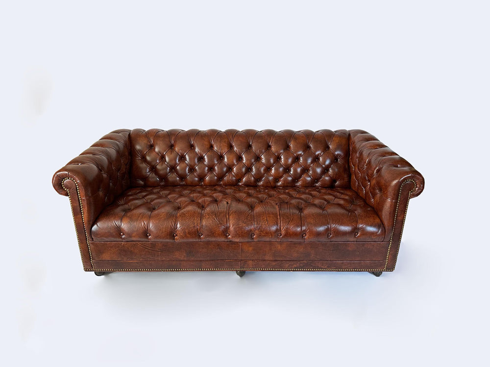 Mid 20th Century Vintage Leathercraft English Tufted Oxblood Leather Chesterfield Sofa