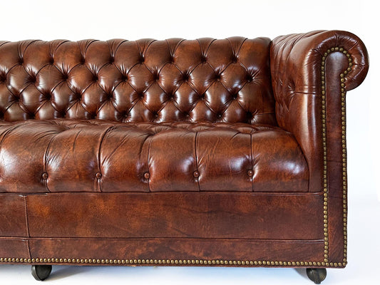 Mid 20th Century Vintage Leathercraft English Tufted Oxblood Leather Chesterfield Sofa