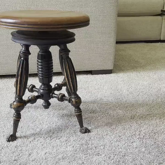 Piano Bench Stool Victorian Decor Antique Furniture Primitive Antiques Vintage Stool Wood Patina Finish and Brass With Glass Clawfoot Feet