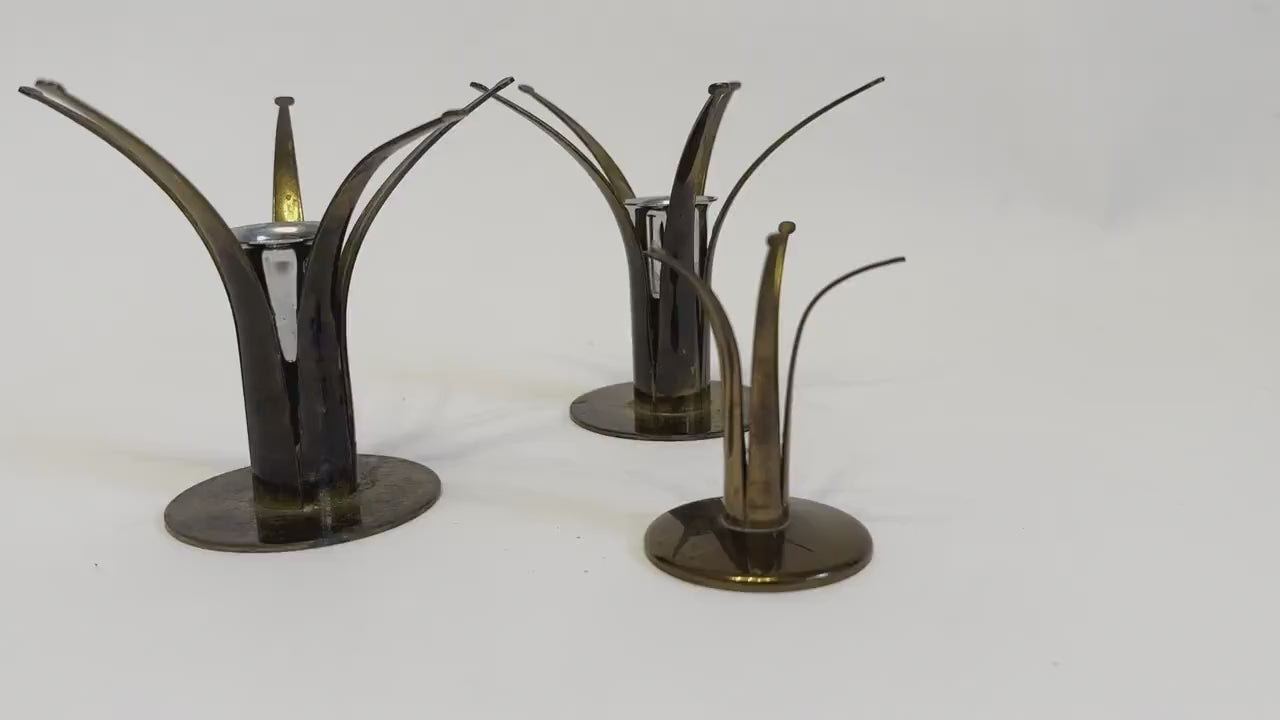 Brass Candle Holders Vintage MCM Mid Century Taper Candle Holder Swedish Gifts Design by Ivar Alenius Bjork Made In Sweden Set of 3