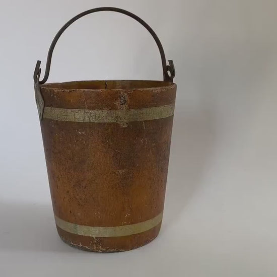 Antique Fire Bucket French Firefighters Water Pail Hand Painted With Brass Handle And Gorgeous Patina Firehouse Decor