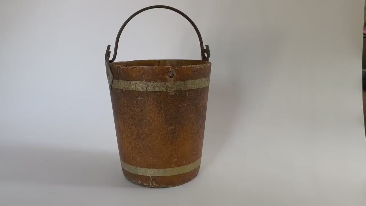 Antique Fire Bucket French Firefighters Water Pail Hand Painted With Brass Handle And Gorgeous Patina Firehouse Decor